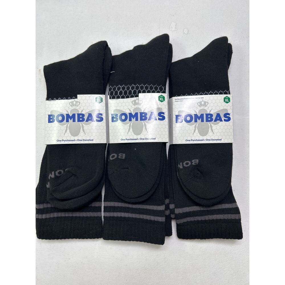 Bombas Men's Size XL Black NWT 3 pr. Identical Calf Crew Socks in Black and Gray
